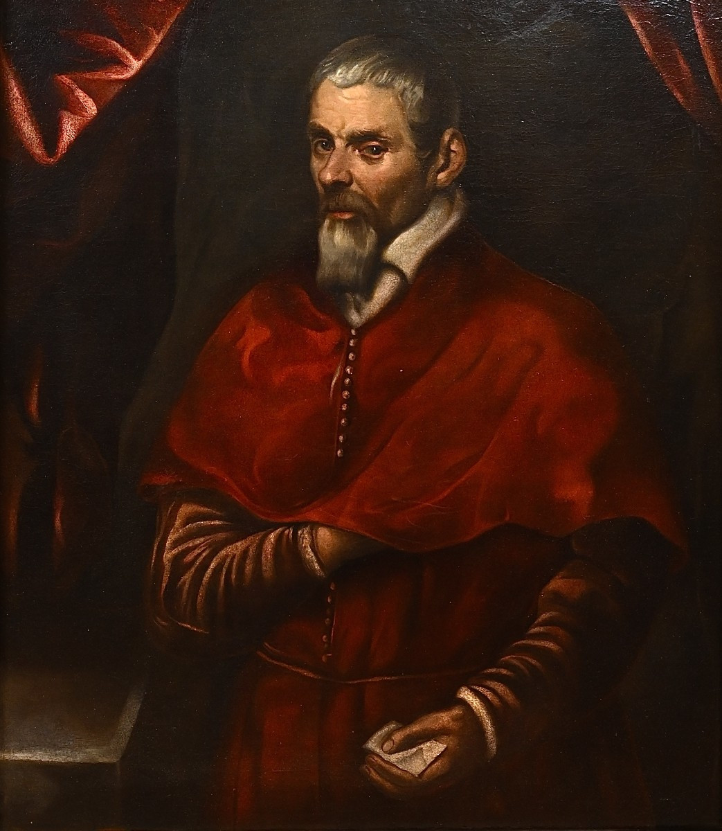 Portrait Of A Cardinal - Oil On Canvas - Italy, 16th Century-photo-2